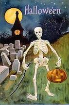 Vintage Halloween Postcard Skeleton