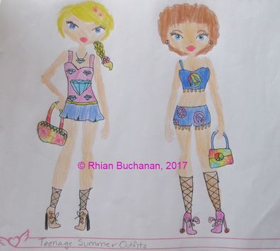 Child's drawing of teenage summer outfits