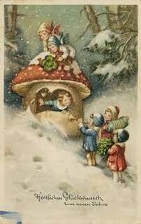 Vintage German Christmas Postcard Toadstool