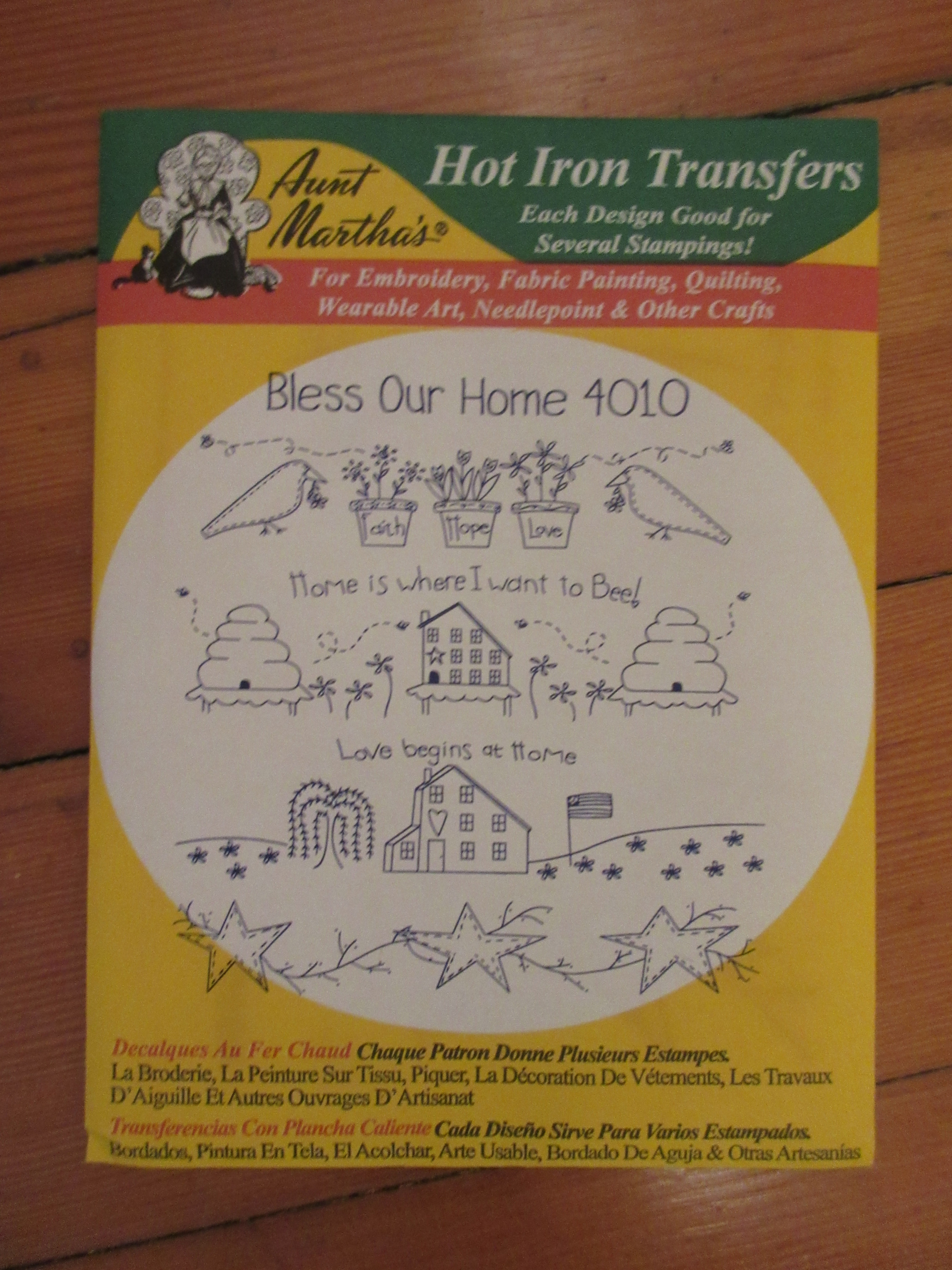 Brand New! Aunt Martha's Hot Iron Transfers Bless our Home Embroidery  Crafts - Made in USA
